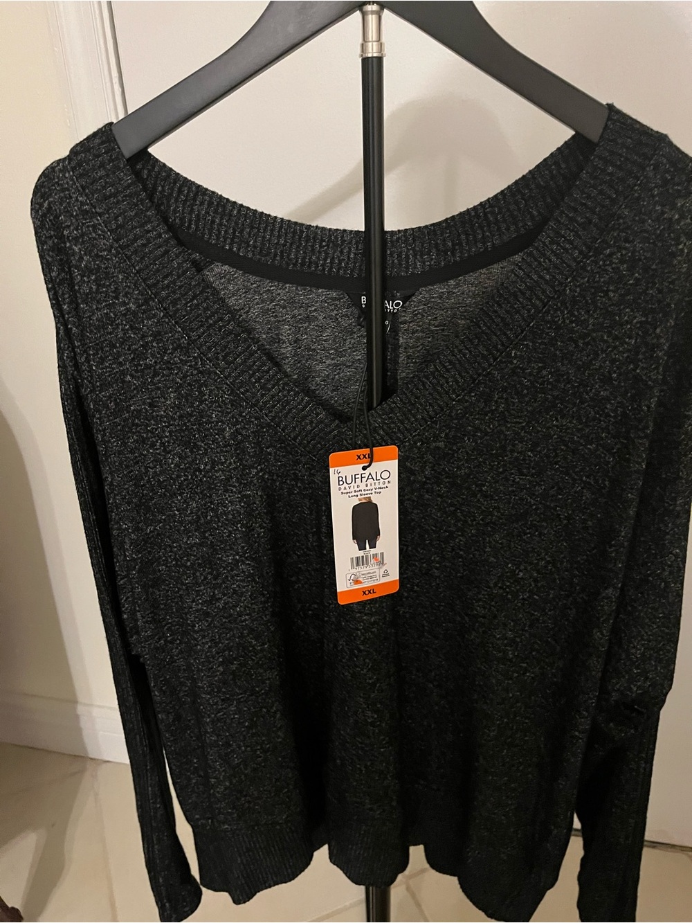 Buffalo David Bitton Dark Charcoal Knit V-Neck Top NWT